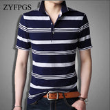 ZYFPGS 2018 Summer Polo Shirts Men Polo Brand Striped Casual Polo Short-Sleeved Shirts Male Cotton Lapel Polo Clothing L0613