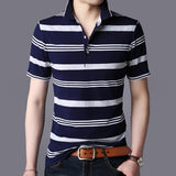 ZYFPGS 2018 Summer Polo Shirts Men Polo Brand Striped Casual Polo Short-Sleeved Shirts Male Cotton Lapel Polo Clothing L0613