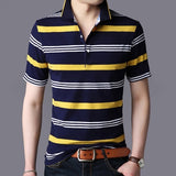 ZYFPGS 2018 Summer Polo Shirts Men Polo Brand Striped Casual Polo Short-Sleeved Shirts Male Cotton Lapel Polo Clothing L0613