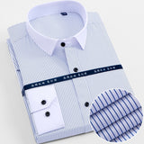 New Arrived Mens shirts Brand Long sleeve striped Man Smart Social Dress Shirts White Blue Splice Male Clothing Big Size 4XL