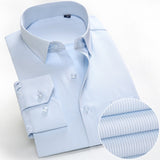 New Arrived Mens shirts Brand Long sleeve striped Man Smart Social Dress Shirts White Blue Splice Male Clothing Big Size 4XL